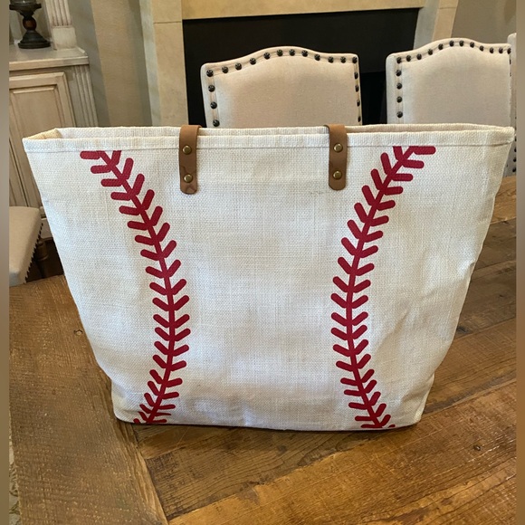 Burlap Baseball Bag, White/Red - Picture 2 of 15